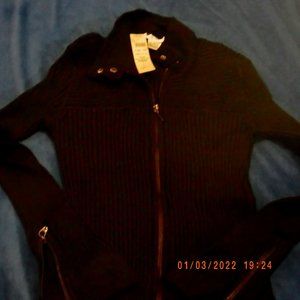 CACH'E BLACK ZIPPERED SILK SWEATER - NWT